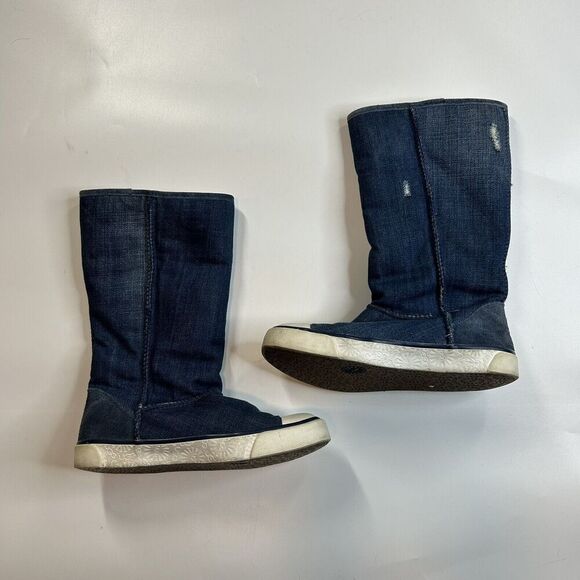 Ugg Boots Womens 5.5 Delaine Distressed Denim Tall Shearling Lined Winter Rare - Picture 1 of 7